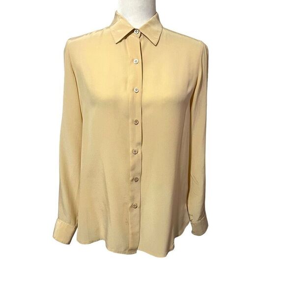 Lillie Rubin Women's Yellow Silk Long-Sleeve Button-Down Blouse Size 12 - Picture 1 of 13